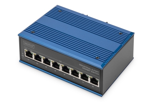 DIGITUS Switch Ind. 8-Port Gigabit 30W PoE Unmanaged blau