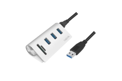 Logilink USB 3.0 HUB 3-Port, mit Kartenleser, ALU, silber