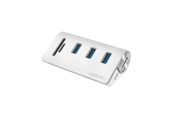 Logilink USB 3.0 HUB 3-Port, mit Kartenleser, ALU, silber