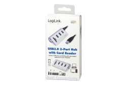 Logilink USB 3.0 HUB 3-Port, mit Kartenleser, ALU, silber