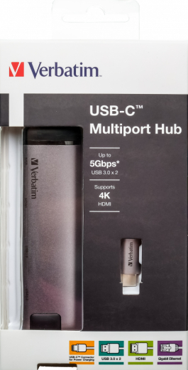 USB-C Verbatim Adapter USB 3.1 GEN 1/ USB 3.0 x 2 HDMI RJ45