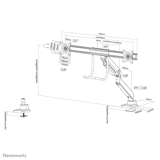 Neomounts TIS 10-32 2TFT 1 Gelenk schwarz Max.16KG