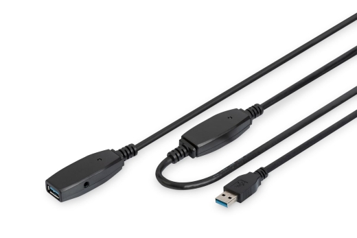 DIGITUS USB 3.0 Aktives Verlängerungskabel 20m, sw