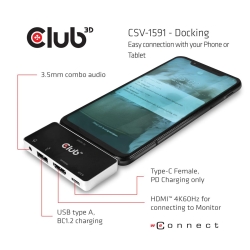 Club3D USB-C 4in1-HUB >HDMI/USB/USB-C/Audio 4K60Hz PD100W retail