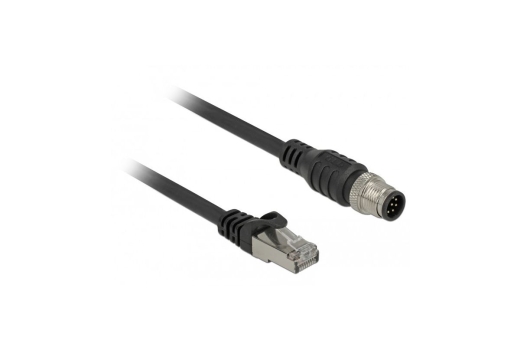 DELOCK Cable RJ45 > M12 plug 8 pin A-coded Cat.5e SFTP 1M