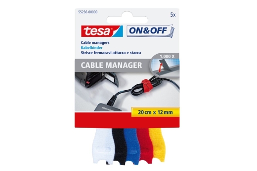 tesa ON&OFF Cable Manager bunt 5 St. 20cm 12mm