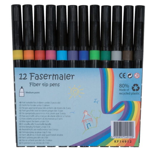Faserschreiber, non-permanent, ca. 1-2 mm, Etui mit 12 Farben
