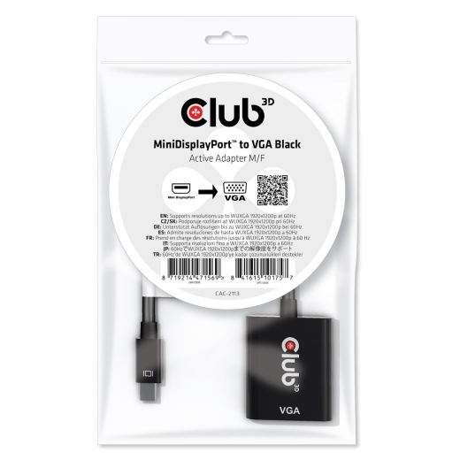Club3D Adapter MiniDisplayport > VGA aktiv St/Bu schwarz Polybeutel