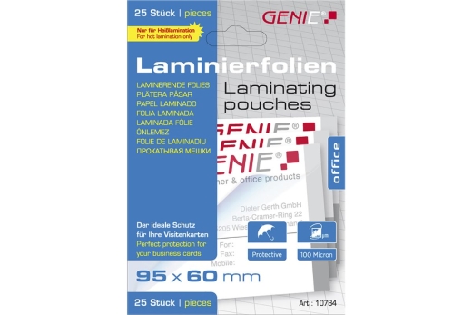 GENIE Laminiertaschen 25 im Visitenkartenformat - Folien