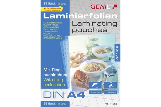 GENIE Laminiertaschen 25 A4 - Folien mit Ringbuchlochung
