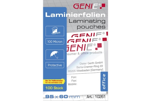 GENIE Laminiertaschen 100 im Visitenkartenformat - Folien