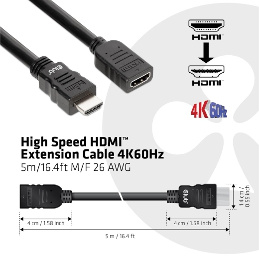 Club3D HDMI-Kabel 2.0 UHD-Verlängerungskabel 5 Meter St/Bu retail