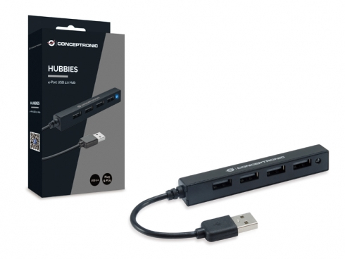 CONCEPTRONIC 4-Port Hub USB-A2.0->4xA2.0 schlank o.Netz. sw