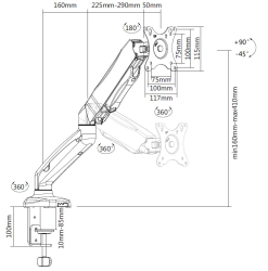 Equip Tischhalterung 17-32/1TFT 180° Gasfeder 9Kg...