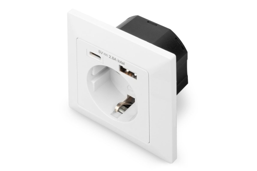 DIGITUS Unterputzdose 230V + 1 x USB-A + 1 x USB-C Reinweiss