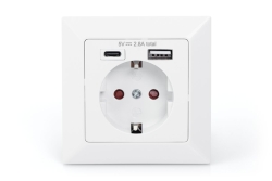 DIGITUS Unterputzdose 230V + 1 x USB-A + 1 x USB-C Reinweiss