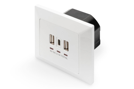 DIGITUS Unterputz Ladedose USB 2x USB A 1x USB Type-C, weiss
