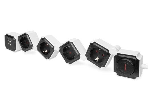 DIGITUS Steckdosenleiste 4x + 2USB, Schalter, Flexibel 1,6m