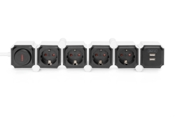 DIGITUS Steckdosenleiste 4x + 2USB, Schalter, Flexibel 1,6m