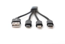 DIGITUS 3-in-1 Ladekabel USB A Lightning + Micro USB + USB-C