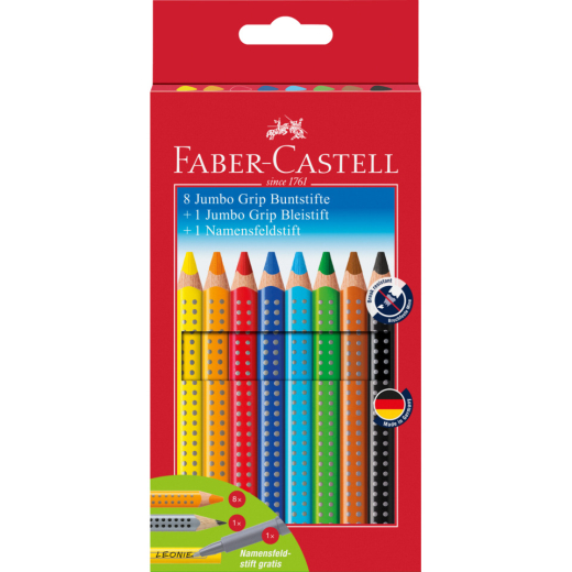 Buntstift Jumbo GRIP - 8 Farben, Namensfeld- und Bleistift im Promotionetui