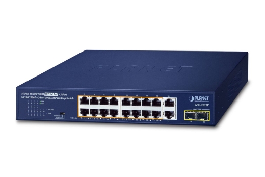 PLANET 16-Port GE 802.3at + 2-Port GE + 2-Port 1000X SFP