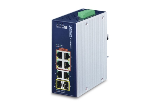 PLANET Industrial 4-Port GE 802.3at + 2 GE + 2 100/1000X SFP