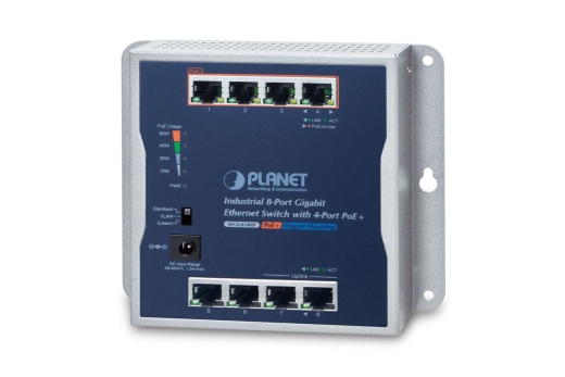 PLANET Industrial 8-Port GE ( 4-Port PoE+ ) Wallmount