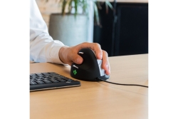 R-Go Maus HE ergonomisch links USB groß schw./silb