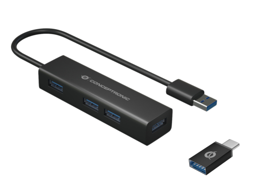 CONCEPTRONIC 4-Port Hub USB-A3.0/-C Adap.->4xA3.0 o.Netz. sw