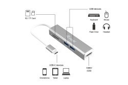 Equip Adapter USB-C->HDMI/2xUSB3.0/SD/TF 4K/ 30Hz 0.15m Alu.