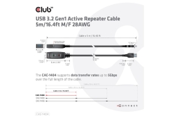Club3D USB 3.2 A Verlängerungskabel 5m aktiv 5 Gbps St/Bu retail