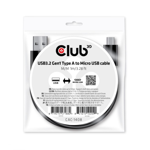 Club3D Kabel USB 3.2 Typ A > Micro USB 1m St/St Polybeutel