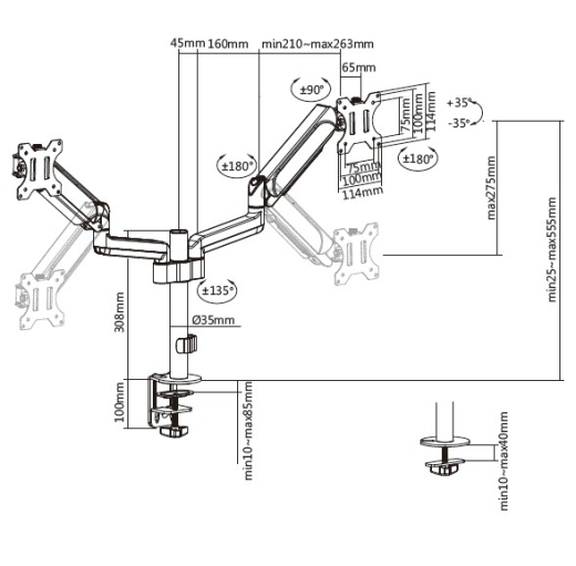 Equip Tischhalterung 17-32/2TFT 360° Gasfeder 9Kg schwarz lite Retail