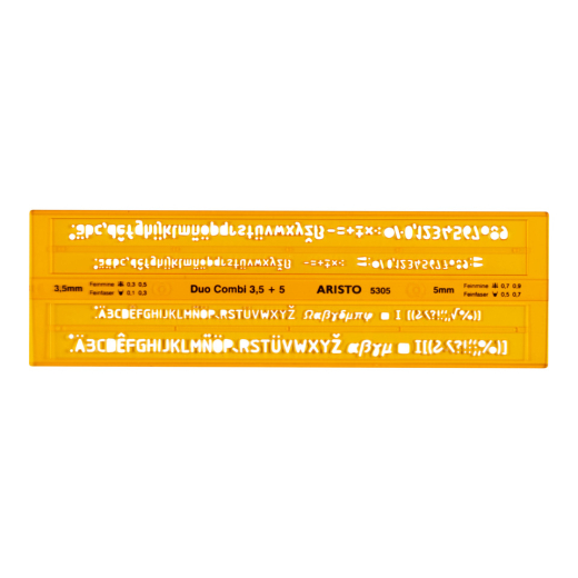 ISONORM-Schriftschablone Duo Fineliner, gerade (Mittelschrift), 0,35/0,5 mm