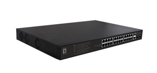 LevelOne PoE+Switch 24xFE PoE/2xGE/2xSFP 390W 19unman.Metal