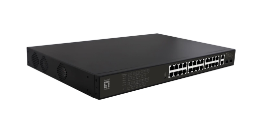 LevelOne PoE+Switch 24xGE PoE/2xGE/+390W 19 unmanaged Metal