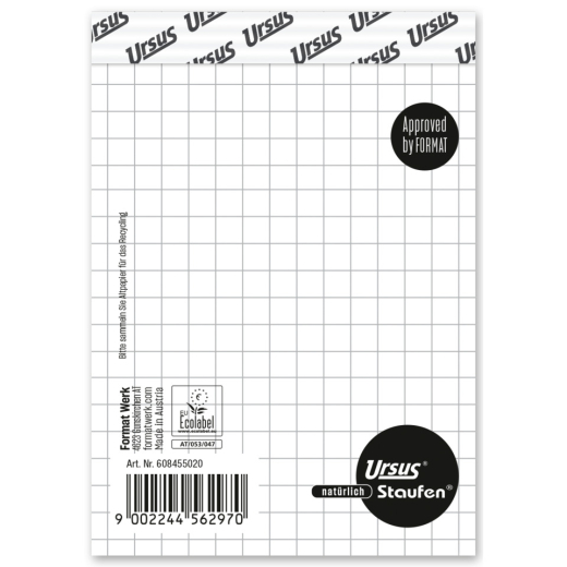 Notizblock - A7, 48 Blatt, 60 g/qm, kariert