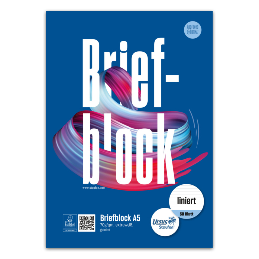 Briefblock - A5, 50 Blatt, 70 g/qm, 10 mm liniert