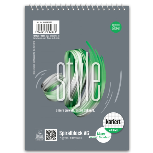 Spiralblock - A6, 40 Blatt, 70 g/qm, kariert
