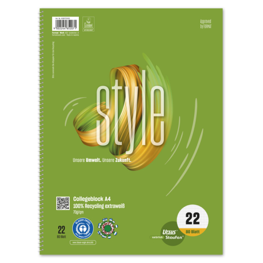 Collegeblock LIN22 - A4, 80 Blatt, 70 g/qm, kariert