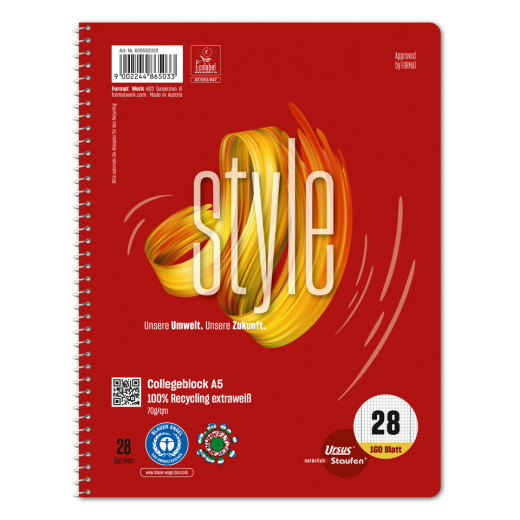 Collegeblock LIN22 - A5, 160 Blatt, 70 g/qm, kariert