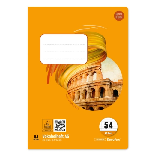 Vokabelheft - LIN54, A5, 40 Blatt, 80 g/qm, 9 mm liniert mit 2 MST