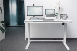 DIGITUS Schreibtisch 120x60 elektr.,USB-Lade.+Schublade weiß (Speditionsversand)