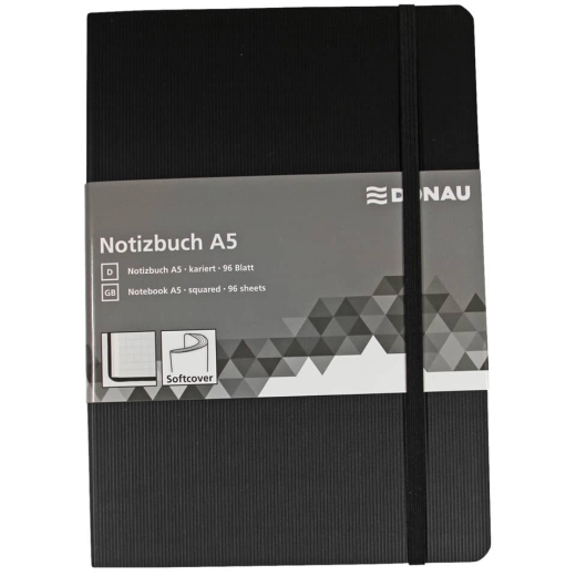 Notizbuch - A5, kariert, 192 Seiten, schwarz