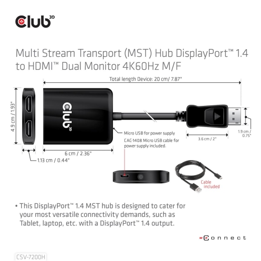 Club3D Multi Streaming Transport Hub 1xDP->2xHDMI Polybeutel