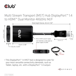 Club3D Multi Streaming Transport Hub 1xDP->2xHDMI...