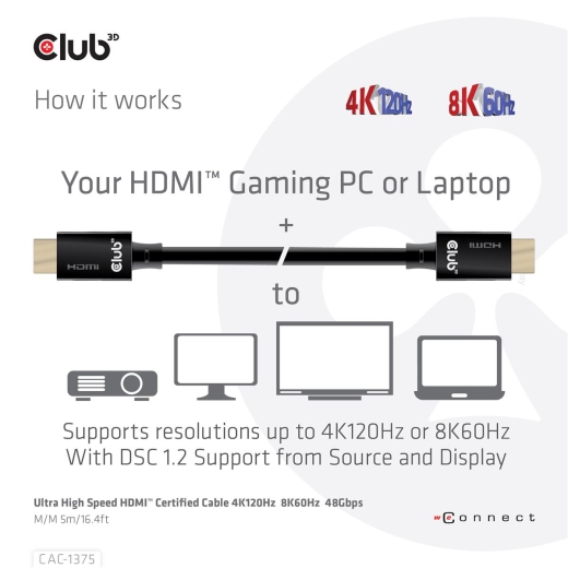 Club3D HDMI-Kabel A -> A 2.1 Ultra High Speed 10K HDR 5m retail