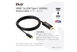 Club3D HDMI-Kabel A -> USB-C aktiv 4K60Hz 1,8m retail