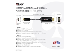 Club3D HDMI-Kabel A -> USB-C aktiv 4K60Hz 1,8m retail